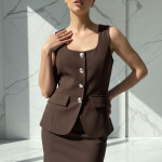 YELEK DÜĞMELİ KARE YAKA KAHVE