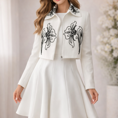 NAKIŞLI BEYAZ CEKET