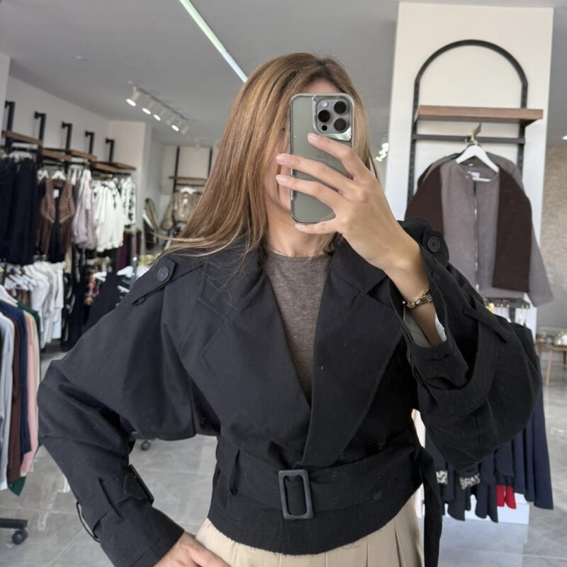 KISA TRENÇKOT SİYAH